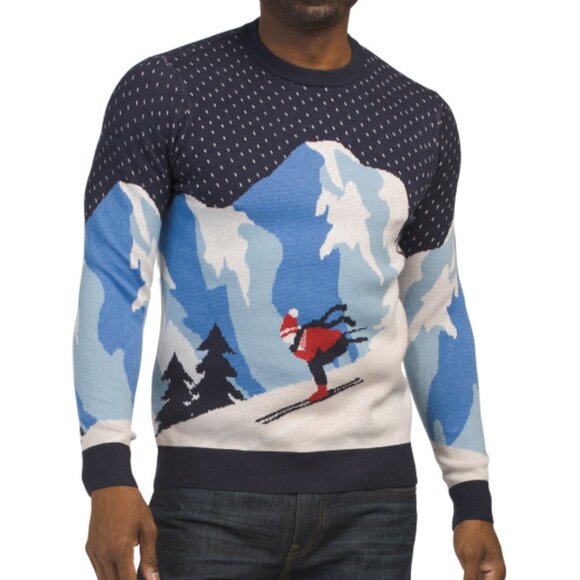 NEW ASPEN Crew Neck Landscape Design Sweater navy for men 267tn - Picture 1 of 3